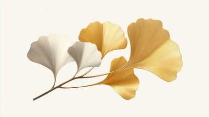 Naklejka premium Elegant Ginkgo Leaves Artfully Arranged in Soft White and Warm Gold Tones, Perfect for Nature-Inspired Design and Aesthetic Interiors