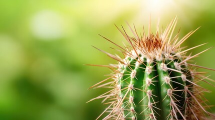 A close-up shot captures a magnificent cactus with pointed spines and vivid colors, set against a beautifully blurred green backdrop, signifying resilience and beauty in nature.