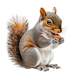 Isolate transparent Squirrel enjoying an acorn, wildlife close-up. Png die-cut for advertising