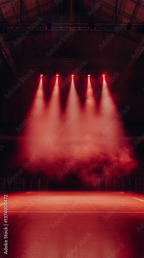 Aufkleber red lighting creates dynamic atmosphere in an empty performance space during evening hours