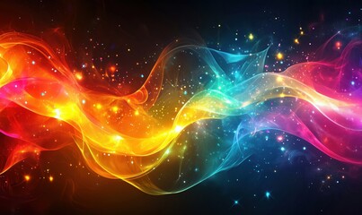 Obraz premium Colorful abstract wave design with glowing particles and light effects