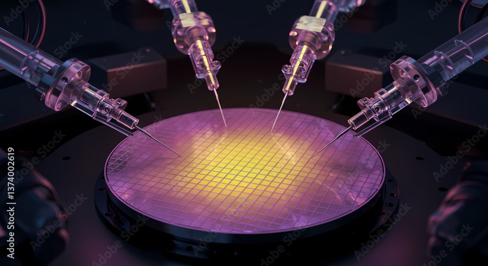 Poster semiconductor wafer testing with probe needles for integrated circuit manufacturing process automati