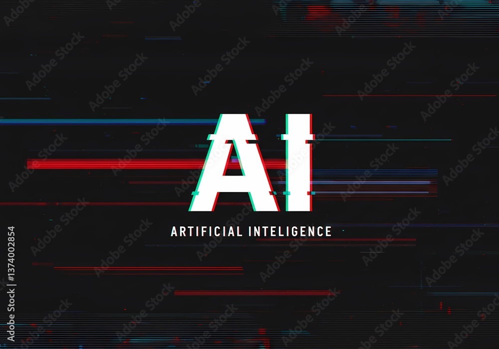 Poster ai artificial intelligence technology concept with glitch effect for innovation and machine learning