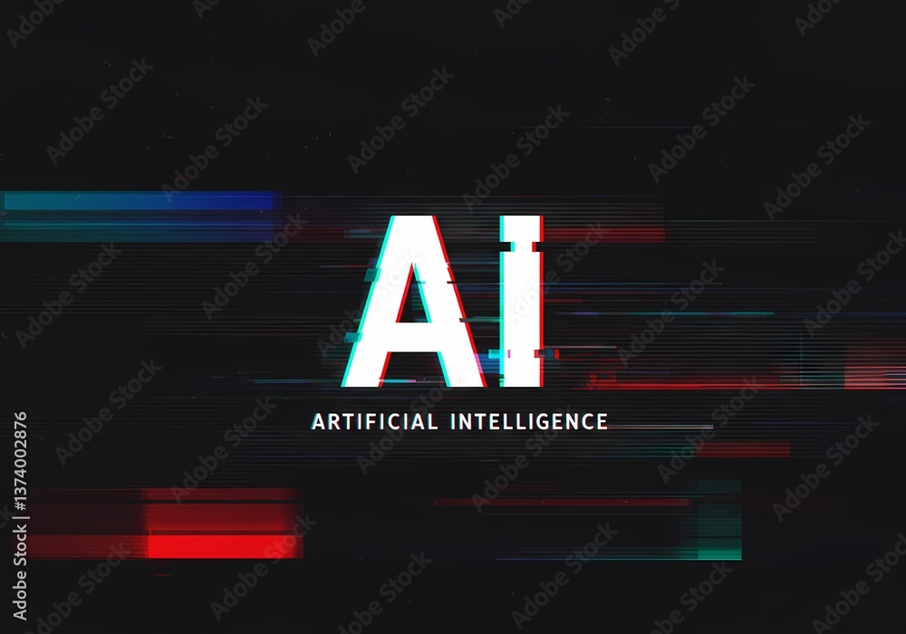 Poster ai artificial intelligence technology concept with glitch effect for digital transformation 100