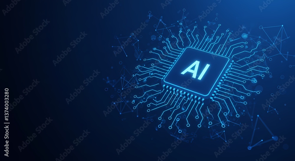 Poster ai artificial intelligence technology concept digital brain chip circuit board background design fut
