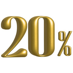 "Gold 3D 20 Percentage Numbers  | Elegant Metallic Text for Discounts & Graphics"
