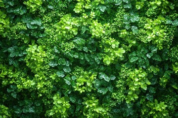 Obraz premium Lush vertical garden with dense green foliage and diverse leaf textures