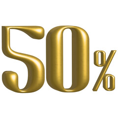 "Gold 3D 50 Percentage Numbers  | Elegant Metallic Text for Discounts & Graphics"
