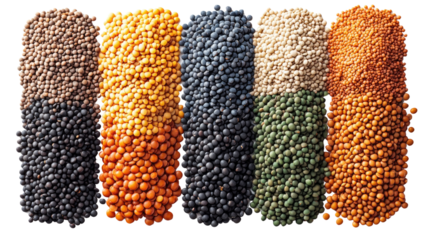 A Symphony of Legumes: A vibrant and colorful display of assorted legumes, offering a visually appealing and textured composition. Explore the diversity of lentils and beans.