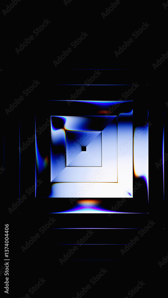 Poster 3d rendering. abstract minimalist geometric background featuring square metallic shapes. fluted glas