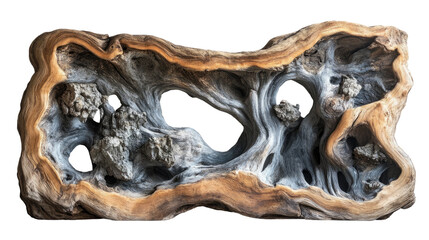 Abstract Wood Sculpture: An intricate and artistic wood sculpture with unique organic shapes and textures, evoking a sense of natural beauty and abstract form.