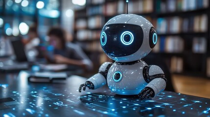 Cute Robot in Bookstore