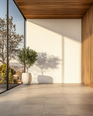Fototapeta premium Modern interior design showcasing natural light and minimalism in a spacious room