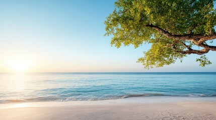 A minimalist view of a soft sunset over calm ocean waters, radiating peace and tranquility, creating a moment to reflect and appreciate nature's beauty.