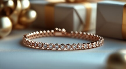 Elegant Rose Gold Bracelet Adorned With Sparkling Diamonds on a Festive Surface