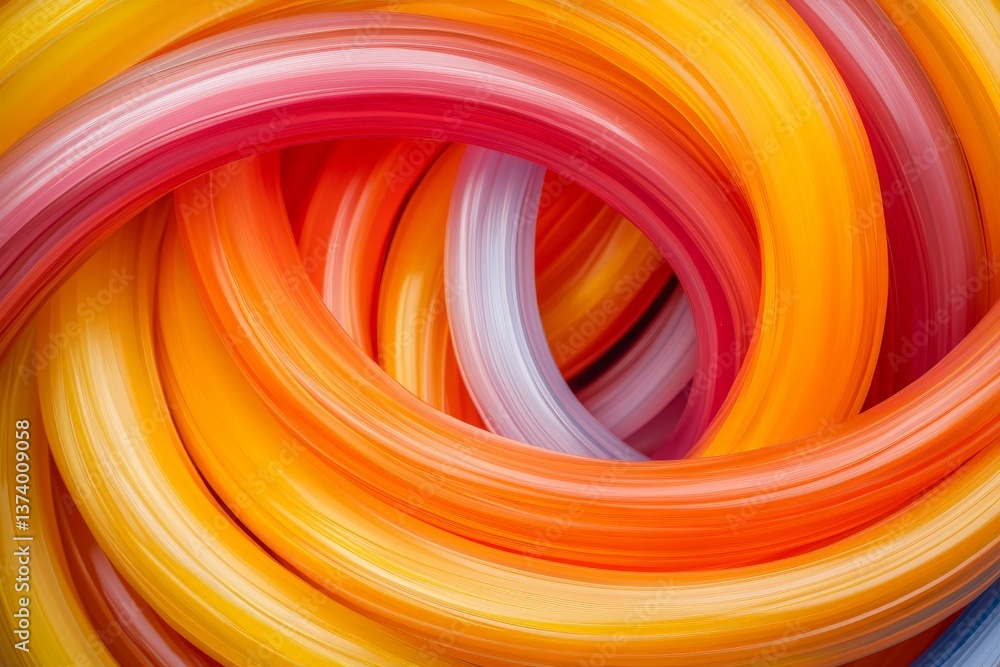 Poster abstract swirl of colorful curves in yellow pink and orange tones resembling vibrant ribbon movement