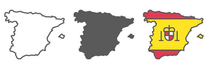 Map of Spain icon collection, country and travel, Spain map vector icon set, vector graphics, editable stroke outline sign, eps 10