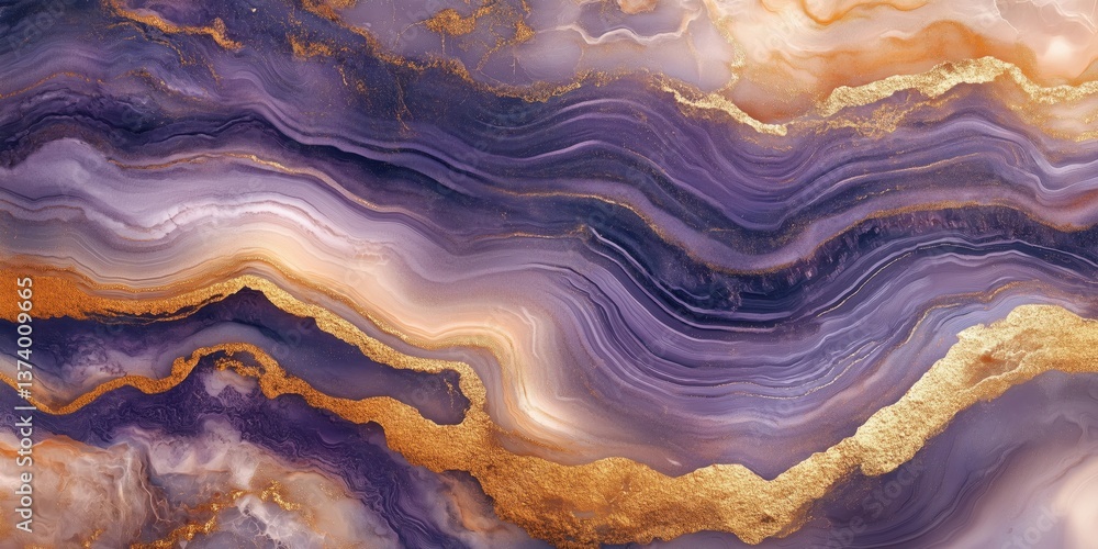 Poster purple and gold abstract marble texture with fluid waves and elegant patterns