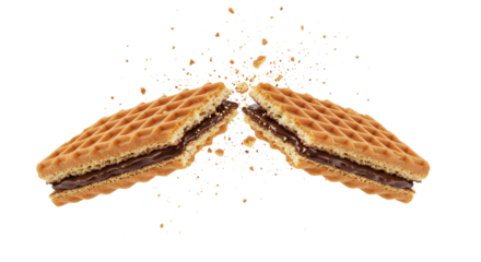 Crunchy Waffle with Gooey Melting Chocolate Filling - Transparent Background