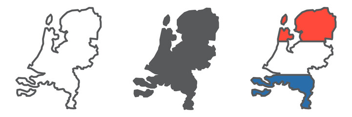 Map of Netherlands icon collection, country and Netherland, Netherlands map vector icon set, vector graphics, editable stroke outline sign, eps 10