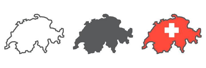 Map of Switzerland icon collection, country and travel, Switzerland map vector icon set, vector graphics, editable stroke outline sign, eps 10