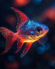 Fototapeta premium Glowing Iridescent Cardinal Tetra in a Serene Aquatic Environment