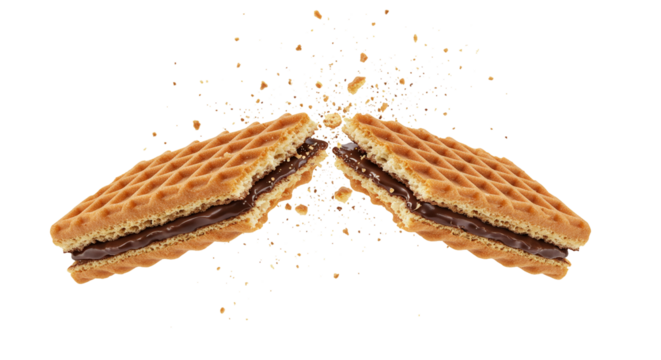 Crunchy Waffle with Gooey Melting Chocolate Filling - Transparent Background