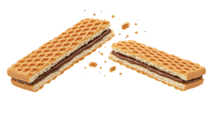 Crunchy Waffle with Gooey Melting Chocolate Filling - Transparent Background