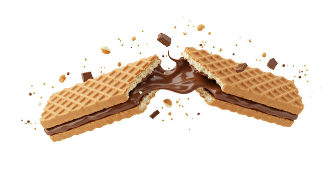 Crunchy Waffle with Gooey Melting Chocolate Filling - Transparent Background