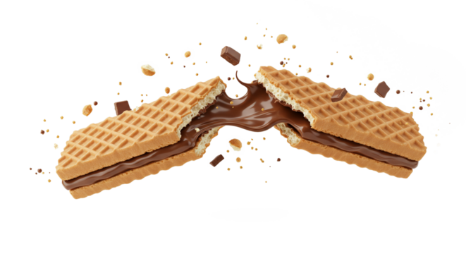Crunchy Waffle with Gooey Melting Chocolate Filling - Transparent Background