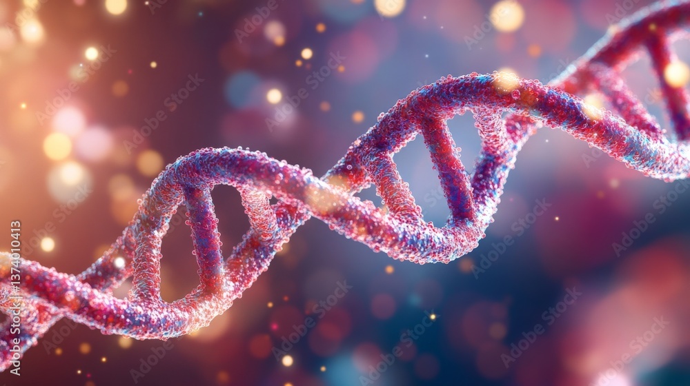 Poster triple dna helix light wave glowing in abstract motion blur with genomic bio code lighting in scient