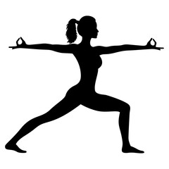 Fototapeta premium silhouette of a woman doing yoga warrior pose, strength, fitness flexibility vector illustration