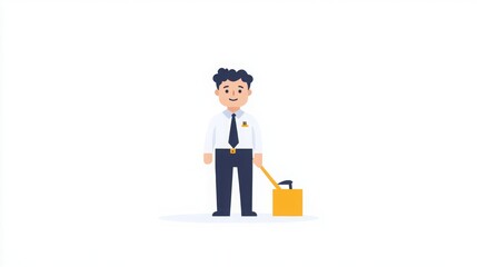 Obraz premium Friendly Businessman with a Box, Cartoon illustration of a happy businessman.