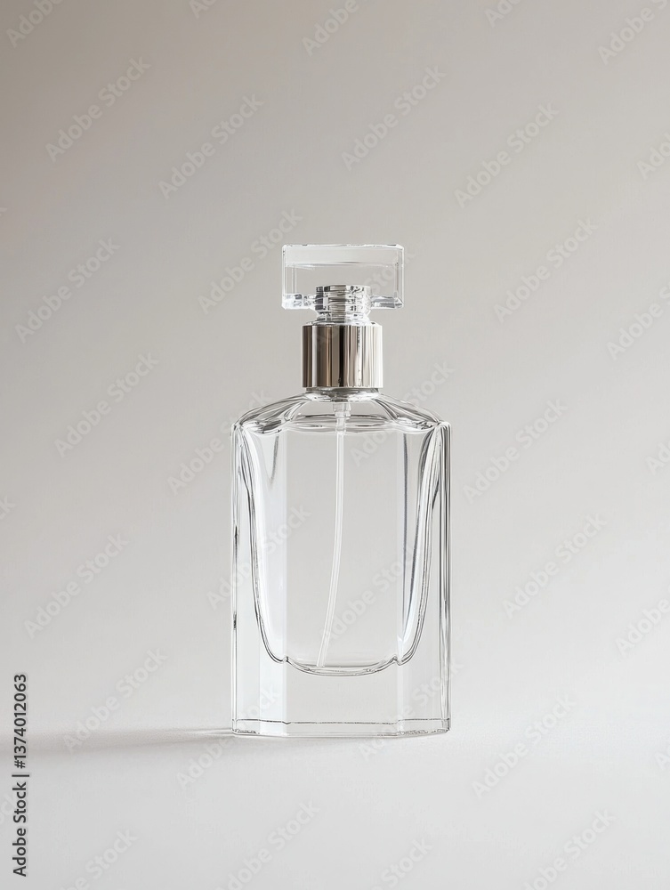 Poster 3d rendering of a perfume bottle. the bottle is made of clear glass and has a rectangular shape with