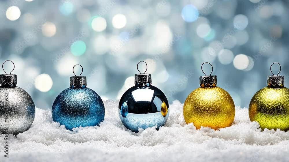 Aufkleber colorful ornaments arranged on snow with sparkling background creating a festive atmosphere during w
