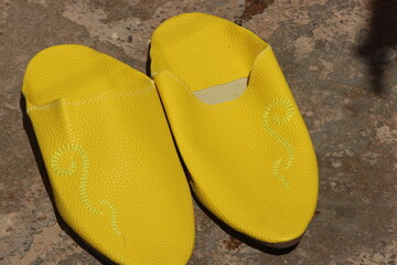 Yellow Moroccan Slippers Known as Babouche, 
