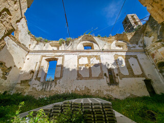 old church without roof Bussana Vecchia artist retreat medieval village destroyed by earthquake in...