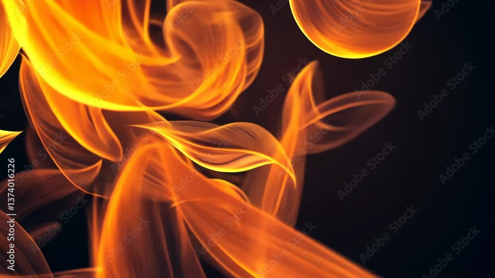 Poster swirling flames and vibrant orange trails create an abstract art piece with dynamic movement and ene