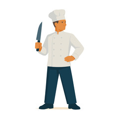Male Chef Character Holding Kitchen Utensils - Knife Version