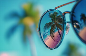 Enjoying a Serene Beach View Through Stylish Sunglasses on a Sunny Day