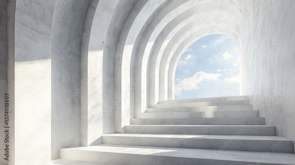 Poster a futuristic and abstract architectural setting, complete with an empty concrete floor, has been cre