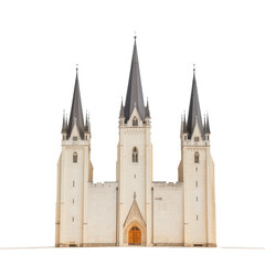 Fototapeta premium Majestic Gothic Cathedral with Three Tall Spires Against Clear Blue Sky