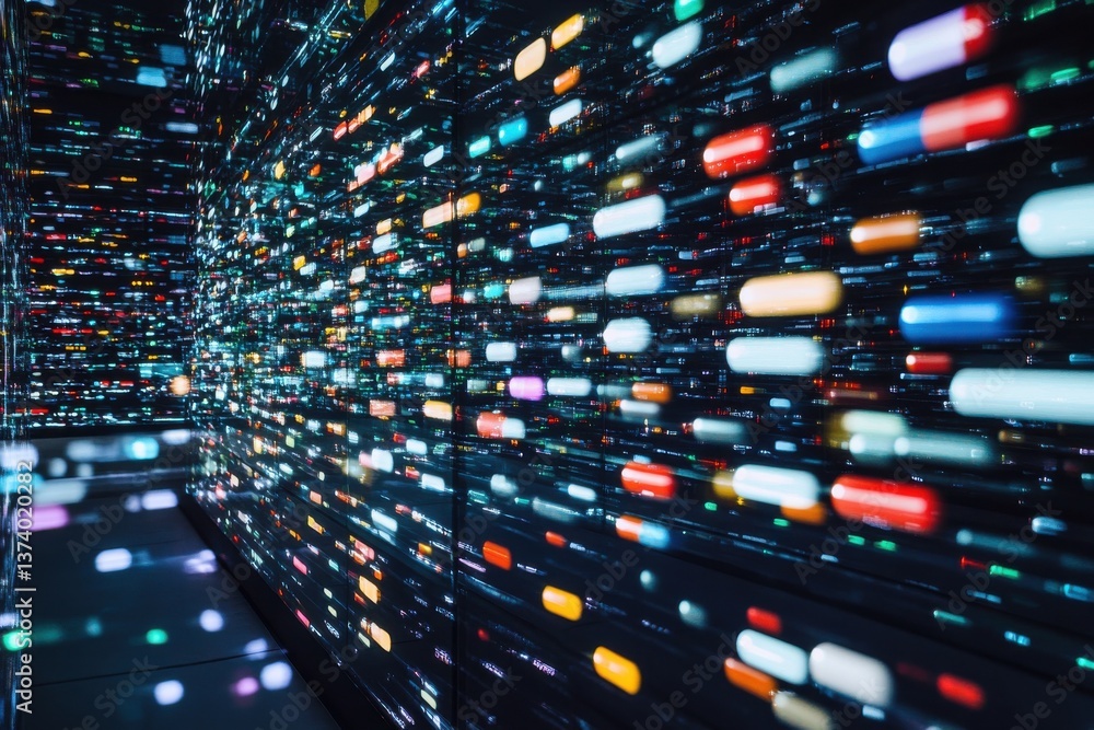 Aufkleber Colorful light patterns create an immersive experience in a modern digital art installation at a gallery