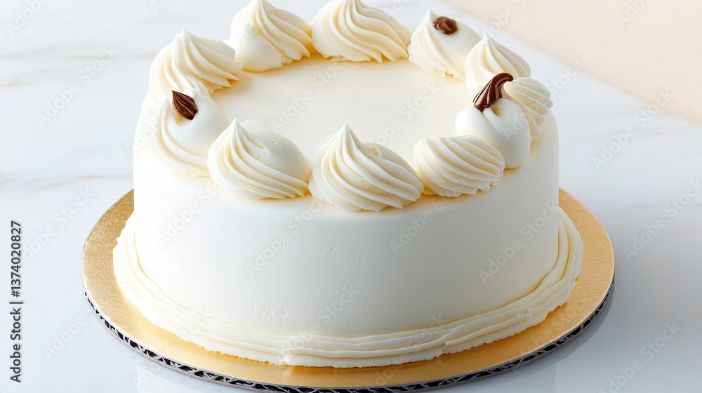 Poster a simple cake with a clean border, featuring a smooth layer of buttercream around the edges, perfect
