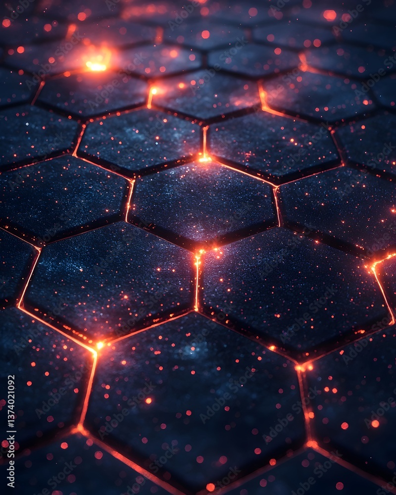 Poster futuristic abstract geometric network in a dark space like setting