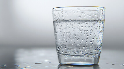 Clear glass cup with water droplets on the surface