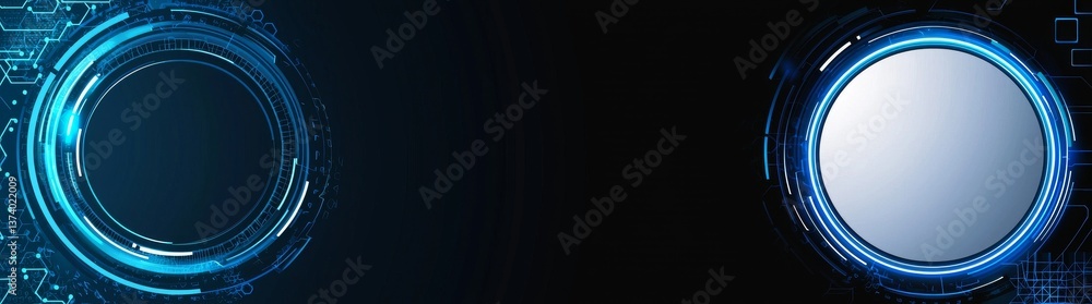 Poster a futuristic hologram displaying a blue circle is set against a transparent and abstract background,
