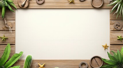 A Wild West-inspired border with horseshoes, cactus, and wooden planks, ideal for designing posters, invitations, or retro Western-themed flyers.