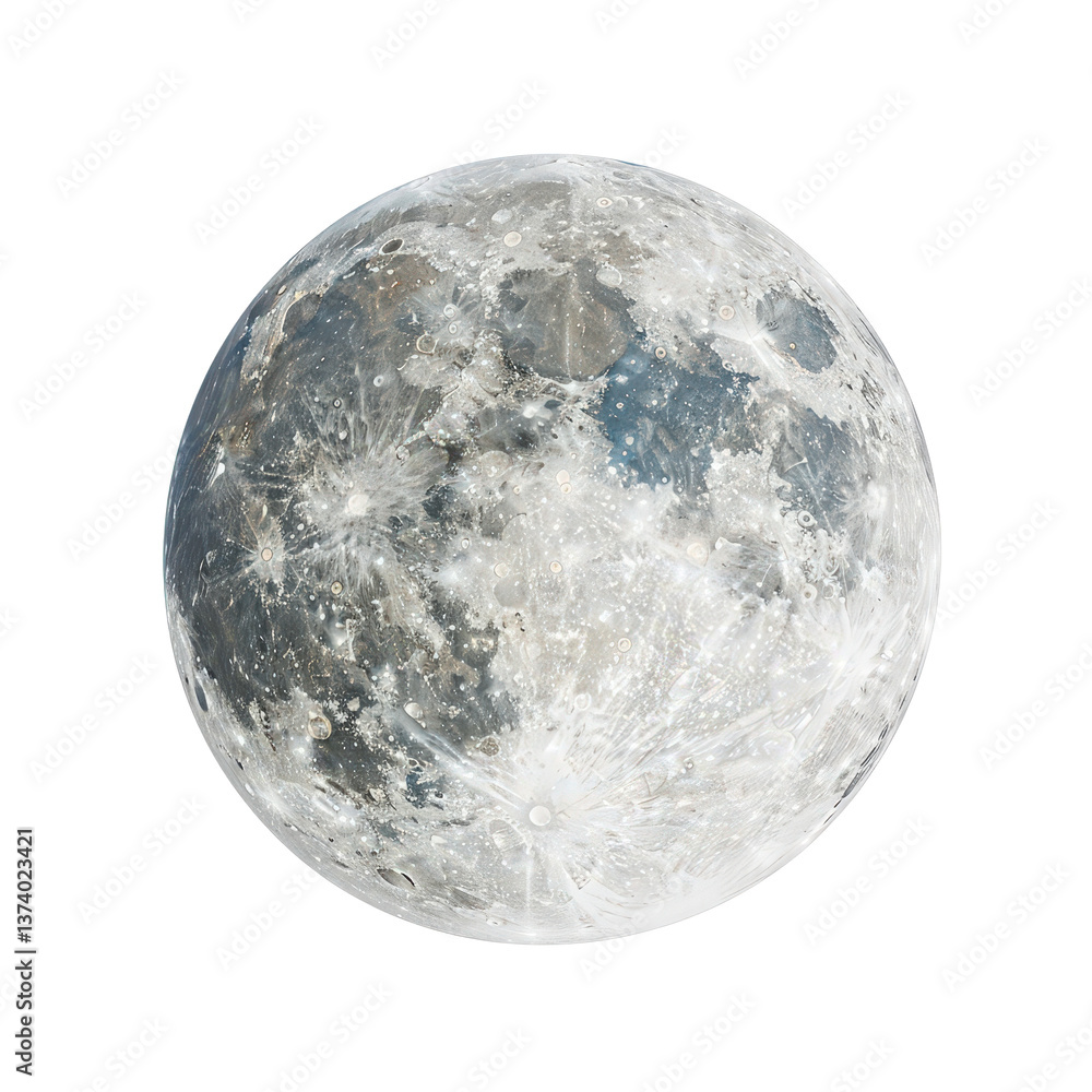 Poster high-resolution close-up of the full moon with surface details and lunar craters visible