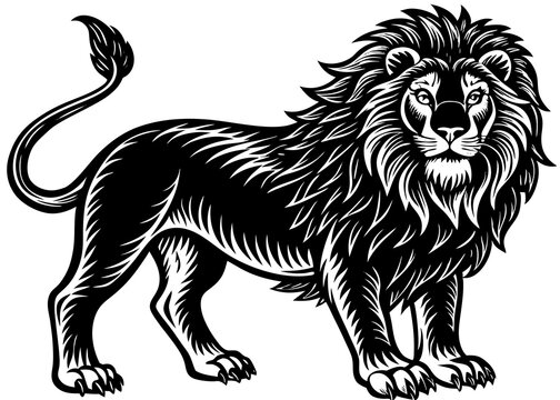 Greek Mythology Nemean Lion Linocut Style Vector File